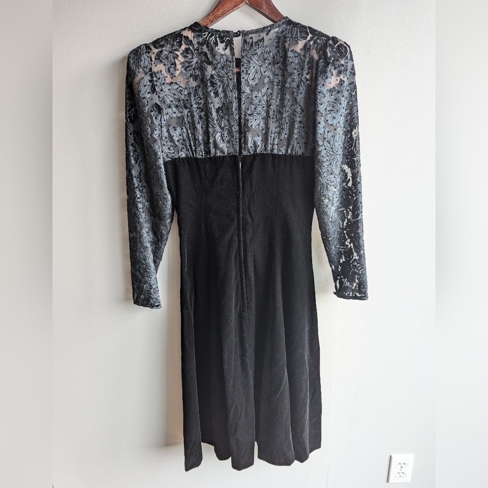 Vintage Piaf Velvet Burnout Midi Dress Sweetheart 80s Cocktail Black witchy goth - Picture 2 of 16